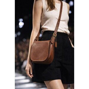 Vintage Coach Brown Leather Crossbody Bag Saddle Flap Brass Hardware